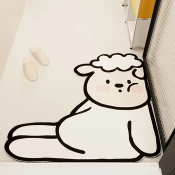 Cartoon стил стена облегнат малко животно баня абсорбиращ мат, домакински мивка против хлъзгане мат килим