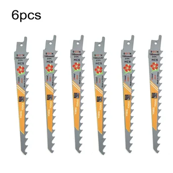 6pcs 150mm 6 инча комплект ножове за прободен трион 3 TPI HCS асорти режещ диск за дърво Метални режещи остриета Дървообработващ електроинструмент