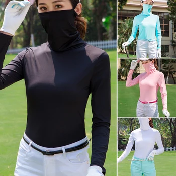 Жените голф слънцезащитни дрехи с лице маска лед коприни дълъг ръкав за открит голф дейности
