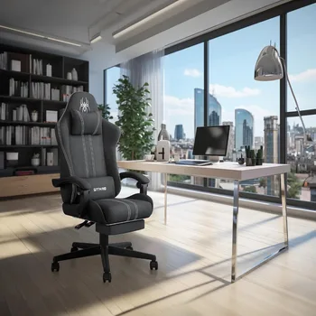 Gaming стол компютърни столове дишаща плат офис столове кърпа с облегалка бюро стол с подложка за крака, лумбална подкрепа въртящ