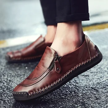 Естествена кожа мъжки ежедневни обувки луксозна марка 2023 мъжки мокасини мокасини дишаща приплъзване на мъжки обувки за шофиране плюс размер 38-48