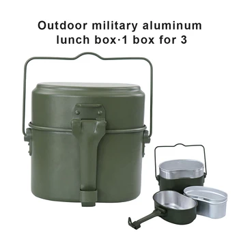 In 1 алуминиева къмпинг кутия за обяд Армейска столова чаша за пикник за пътуване с вода купа на открито военни съдове за готвене