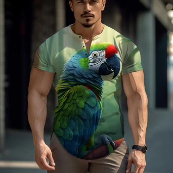 2023 Нова мъжка лятна свободна ежедневна тениска Parrot 3d печат тениска Спортна фитнес тениска Улична мода Мъжки върхове