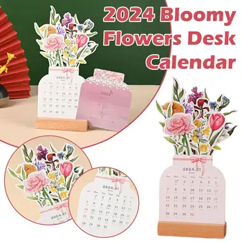 2024 Bloomy цвете бюро календар творчески дървени карта календар високо качество настолен календар илюстратор украсяват консумативи