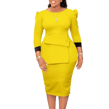 африкански молив рокля жени 3/4 ръкав висока талия коляното дължина халати мода нов пачуърк елегантен офис дама африканска рокля 2023
