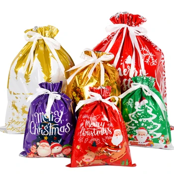 3 / 5pcs Коледа шнур подарък чанта Дядо Коледа бонбони подаръци опаковка чанта за коледна декорация на дома 2024 Нова година Коледа Noel