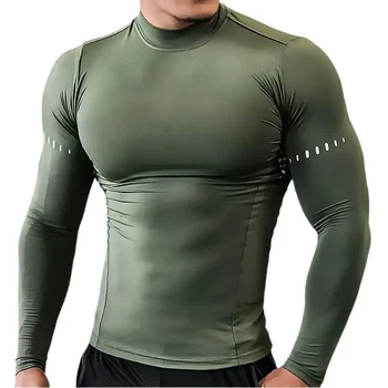 Мъжки атлетични ризи с дълъг ръкав компресия Мъжка тренировка T Shirt UV слънцезащита на открито активен връх