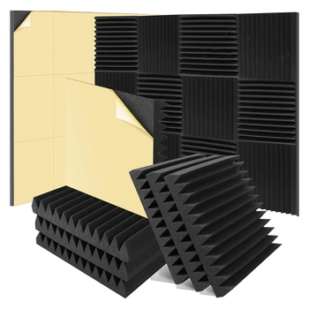 6 пакет звукоизолиращи панели от пяна 2 x 12 x 12 инча самозалепващи се клинове с висока плътност акустична пяна звукоизолиращи стенни панели