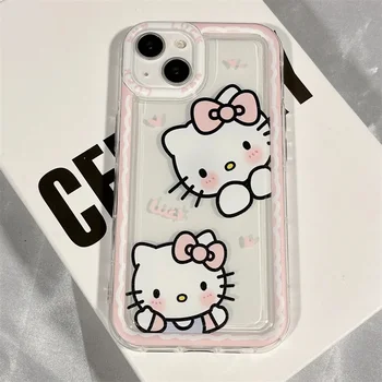 Ins Нов Hello Kitty розов калъф за телефон за Iphone 11 12 13 14 15 Pro Max X Xs Xr 7 8 Plus Y2k момиче ясен подарък силиконов анти-падане