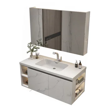 Модерна вана водоустойчива дървена стена монтирана баня суета / двойна мивка шкафове за баня
