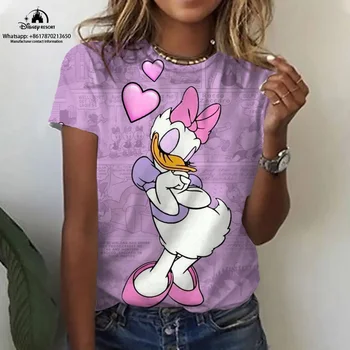 Улично облекло Мики Мини аниме Disney нова тениска с къс ръкав жени 2023 лятна мода случайни кръг врата секси отгоре Y2K