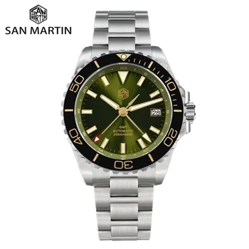 San Martin 39mm Автоматичен NH34 мъжки часовник Sport GMT Diving 20Bar Емайл Dial Sapphire AR Self Winding Wristwatch Montre SN0136