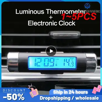  1 ~ 5PCS преносим 2 в 1 цифров автомобил LCD часовник температура термометър с клип електронен часовник кола цифров часовник синьо