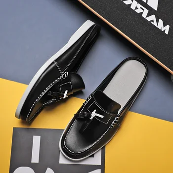 Мъжки ежедневни PU кожени класически обувки за лодки мокасини обувки ръчно изработени обувки висококачествени половин чехъл апартаменти мързеливи обувки мюлер обувки