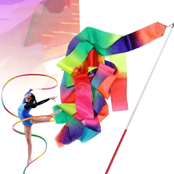 4m Гимнастика Ribbon Gym Ribbon Художествена гимнастика Оборудване Танцова лента Балетна лента Въртяща се пръчка