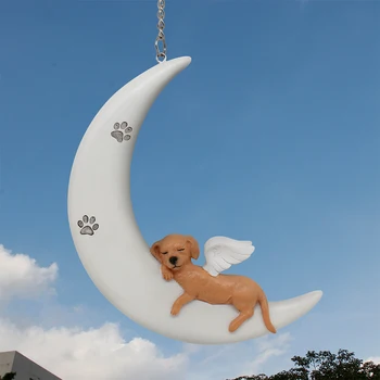 Moon Angel Dog Hanging, Trauring Dog Gift, Dog Memorial Gift for Dog Lovers, Sleeping Dog Angel on White Moon Window Hanging Dec