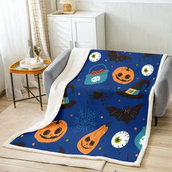 Хелоуин руно хвърлят одеяло карикатура тиква фенер прилепи паяк шерпа одеяло за легло диван диван спалня щастлив