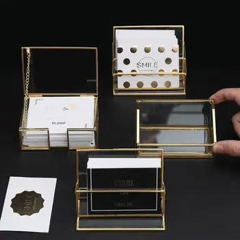 Професионален организатор на визитки Издръжлив метален държач за карти Стойка Елегантен ясен държач за златен ръб