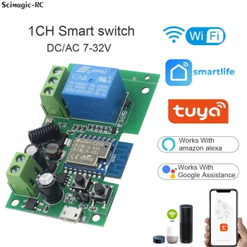 WIFI Tuya Smart Garage Gate Електрически превключвател за достъп до вратата, USB 5V DC 12V 24V 32V, 1-канален импулсен релеен модул, RF433 дистанционно