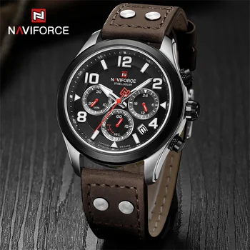 NAVIFORCE Нов луксозен часовник за мъже естествена кожа каишка кварц водоустойчиви ръчни часовници Eco-Drive часовник Relogio Masculino 2023
