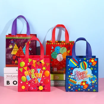 4бр нетъкан Честит рожден ден подарък чанта за многократна употреба голяма пазарска чанта с дръжки дете бебе душ опаковка парти полза доставки плат чанта