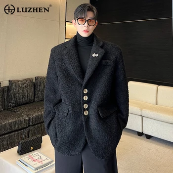 LUZHEN Модни блейзъри стил костюм мъжки корейски удебелени вълнено палто силует хлабав Elgance мъжки есен зимата облекло 657488