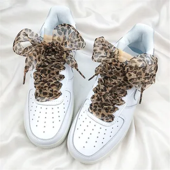 1 чифт 4 см по-широк органза леопард дантела връзки за обувки жени Bowknot декорация маратонки бели обувки дантели струни аксесоари