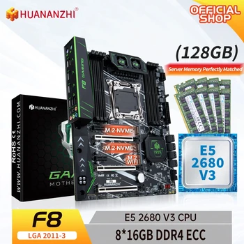HUANANZHI X99 F8 LGA 2011-3 XEON X99 дънна платка с Intel E5 2680 V3 с 8 * 16G DDR4 RECC памет комбо комплект комплект NVME SATA