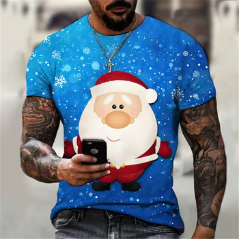 Коледа карикатура мъжки модни тениски къс ръкав лятна улица 3D печат плюс размер върховете Дядо Коледа фестивал мъж/жени Tees